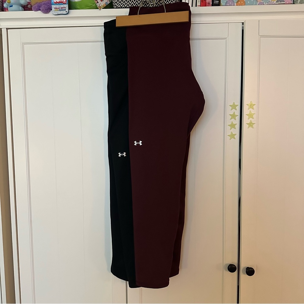 2 Pairs Under Armour Leggings - Black and Maroon/Burgundy